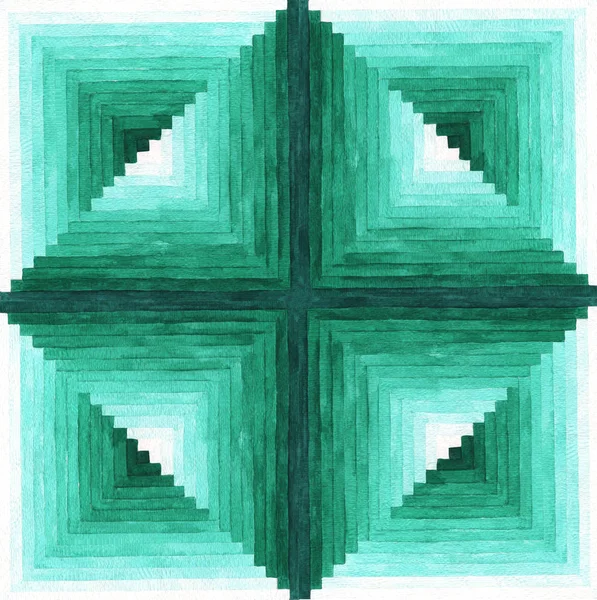 Abstract Geometrische Strook Patroon Achtergrond Hand Geschilderd Van Groene Aquarel — Stockfoto