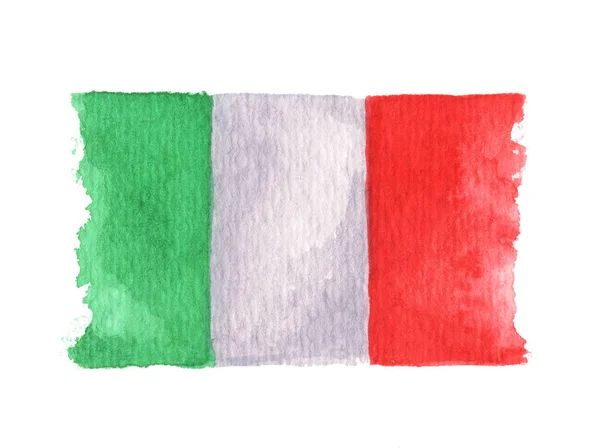 Handgezeichnete Aquarellfahne Von Italien Isoliert Auf Weißem Hintergrund — Stockfoto