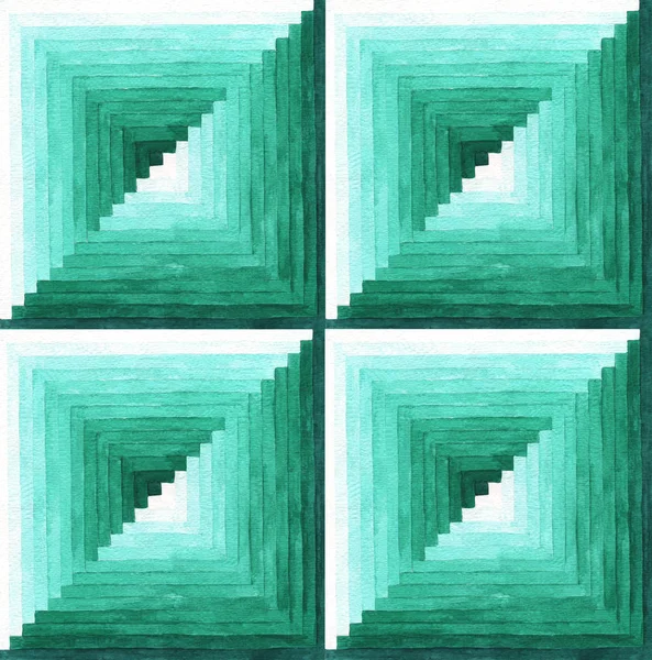 Abstrakte Geometrische Streifenmuster Hintergrund Hand Bemalt Von Grünem Aquarell Hintergrund — Stockfoto