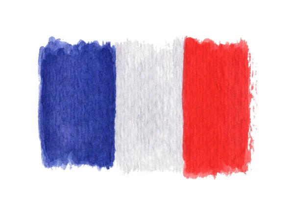 Bandiera Acquerello Disegnata Mano Della Francia Isolata Sullo Sfondo Bianco — Foto Stock