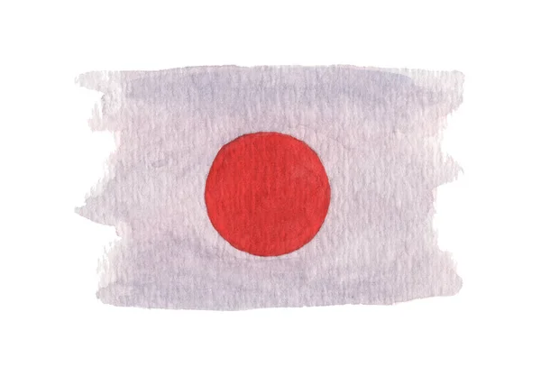 Χειροποίητη Υδατογραφία Σημαία Της Ιαπωνίας Απομονωμένη Στο Λευκό Φόντο — Φωτογραφία Αρχείου