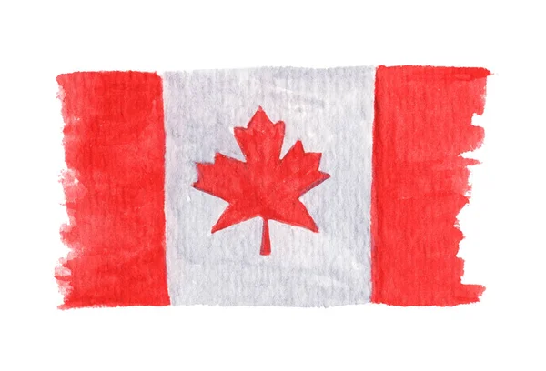 加拿大手工绘制的水彩旗 在白色背景上隔离 — 图库照片