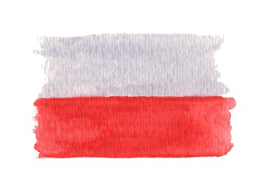 Beyaz arka planda izole edilmiş Polonya suluboya bayrağı..