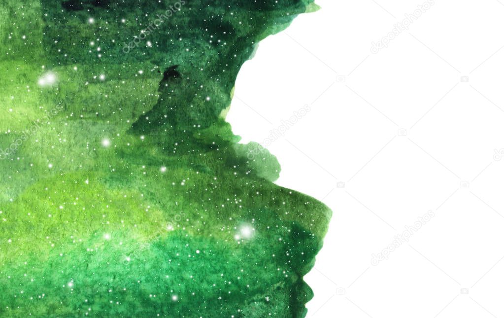 Watercolor galaxy background with stars. cosmic layout with space for text.