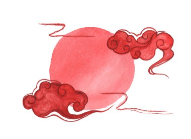 Ay ve bulutlar. Mesajın için bir çerçeve. Suluboya tatil kartı.