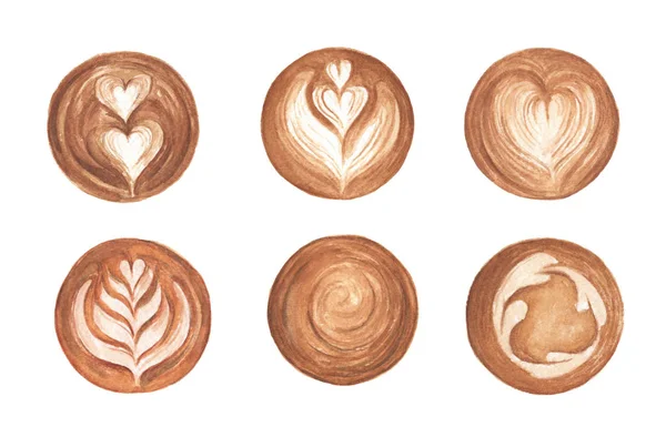 Sıcak kahve kapuçino latte sanat köpüğünün üst görüntüsü. Suluboya hastalığı — Stok fotoğraf