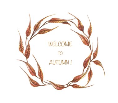 El çizimi suluboya çizimi. Sonbahar Çelengi. Sonbahar yaprakları. Düğün davetiyeleri, tebrik kartları, bloglar, baskılar ve daha fazlası için mükemmel..