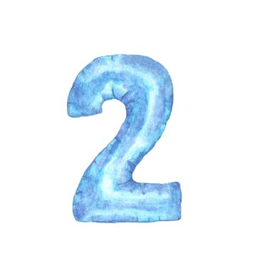 2 numaralı suluboya. Beyaz arka planda iki izole edilmiş. Elle boyanmış resim