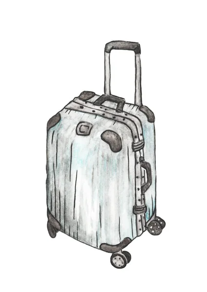 白い背景に旅行のためのスーツケース 水彩イラスト — ストック写真