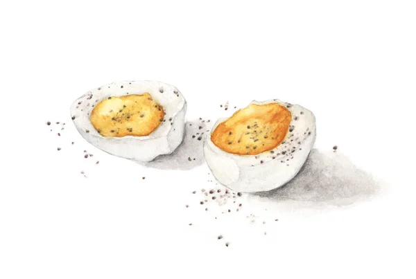 Uovo Sodo Con Pepe Isolato Fondo Bianco Illustrazione Acquerello Disegnato — Foto Stock