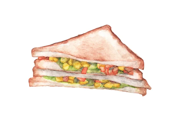 Sandwich Geïsoleerd Witte Achtergrond Aquarelillustratie — Stockfoto