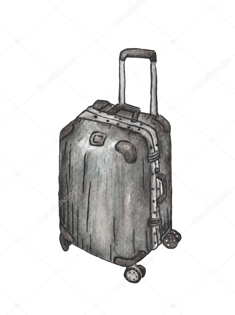 Suitcases for travel on white background, Watercolor illustration