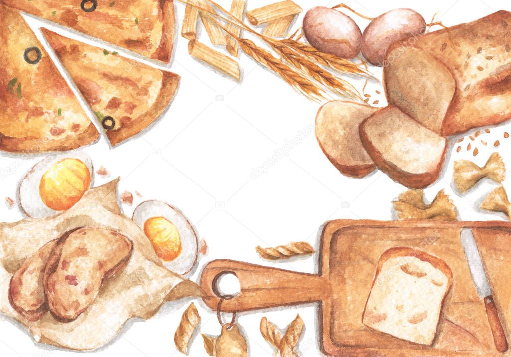 Watercolor food frame with copy space.