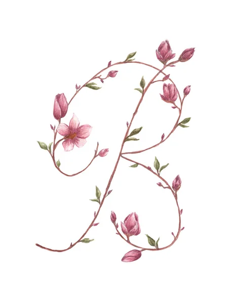 Floral Watercolor Alphabet Letter Made Flowers — 스톡 사진