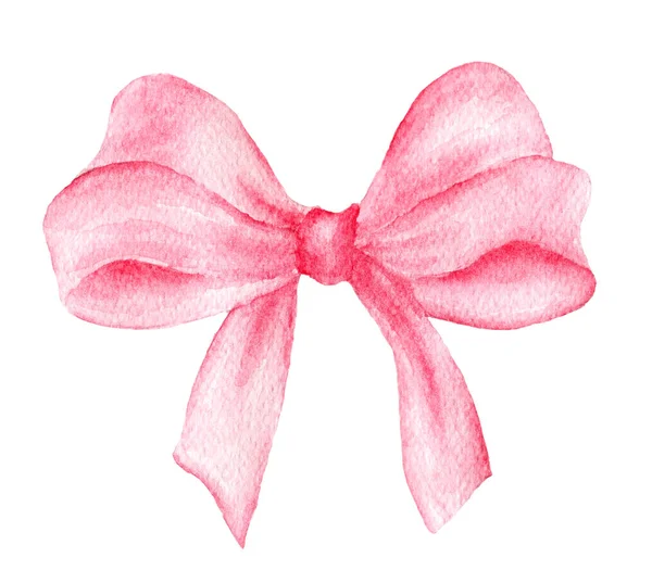 Watercolor Pink Bow Hand Painted Gift Bow Isolated White Background — Stock Photo, Image