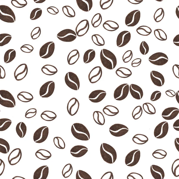 Abstract coffee beans on white background. Seamless pattern. — 스톡 사진