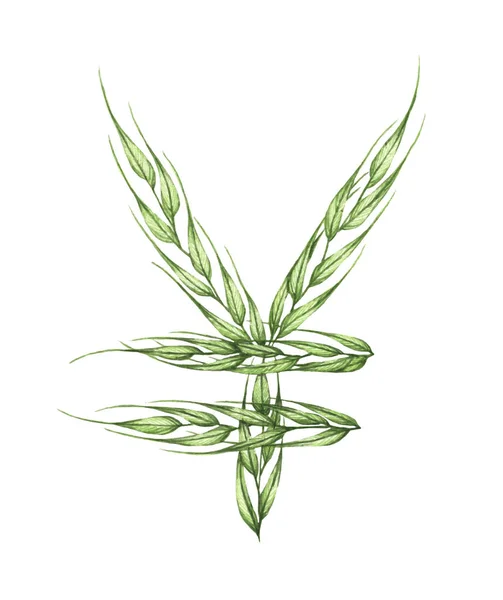 Знак Йены Алфавит Зеленых Листьев Выделен Белом Фоне Коллекция Экологических — стоковое фото