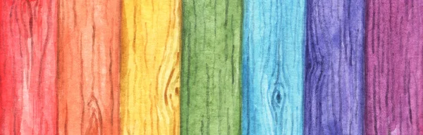 Χρωματιστό Ουράνιο Τόξο Ζωγραφισμένο Παλιό Ξύλινο Φόντο Ξύλινες Σανίδες Επτά — Φωτογραφία Αρχείου