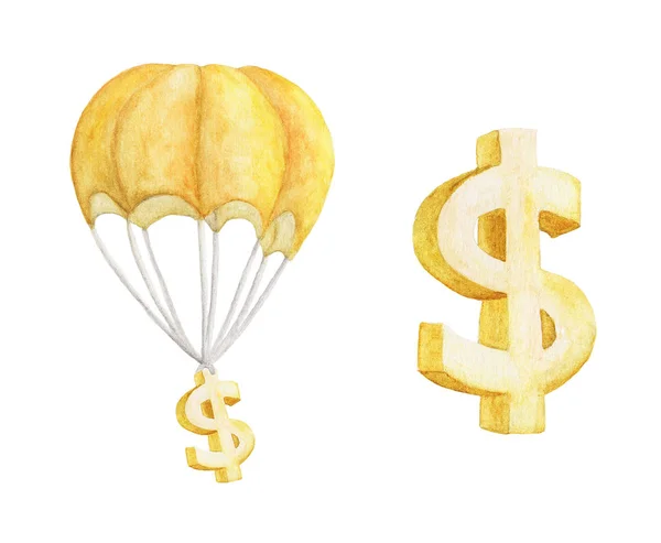 Warme Luchtballon Met Golden Dollar Geïsoleerd Witte Achtergrond Golden Dollar — Stockfoto