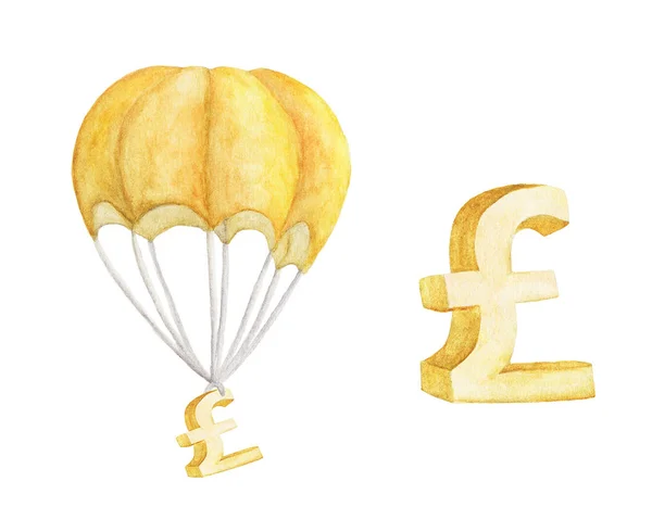 Warme Luchtballon Met Golden Pound Geïsoleerd Witte Achtergrond Golden Pound — Stockfoto