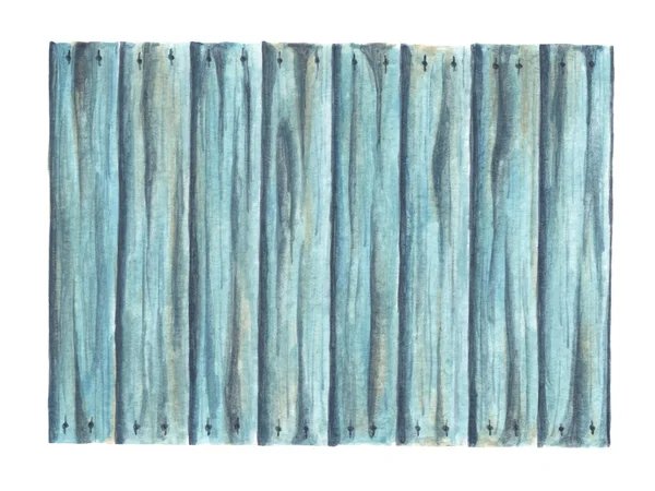 Blå Trä Planka Vit Bakgrund Akvarell Målning — Stockfoto