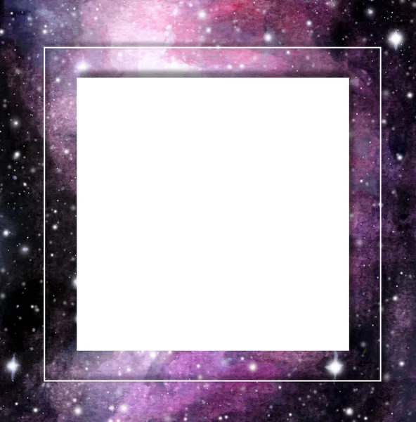 Fronteira Quadrada Galaxy Sky Isolada Fundo Branco Com Lugar Para — Fotografia de Stock