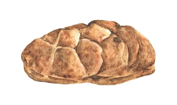 手绘的新鲜烘焙面包水彩画 背景为白色 食品菜单项插图 老式风格的食品绘图 — 图库照片
