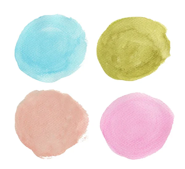 Set Blue Green Pink Watercolor Splashes Circle Elements Design — Stock Photo, Image