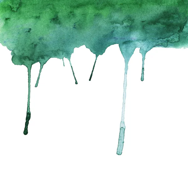 Green Paint Flowing Downward White Background Textured Paper Watercolor Illustration — 图库照片