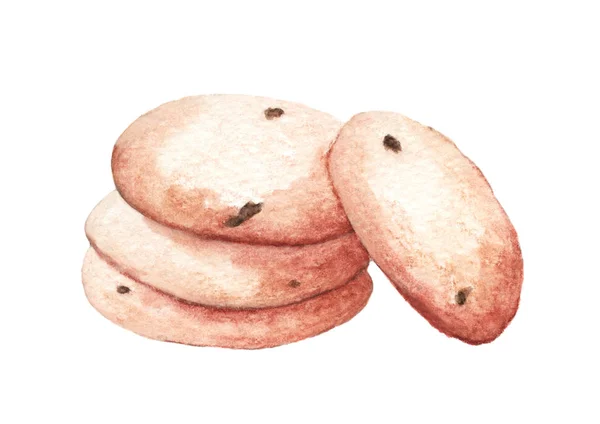 Hand Drawn Watercolor Delicious Cookie Chocolate Drops Isolated White Background — Stockfoto