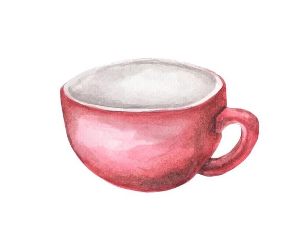 Une Tasse Rouge Isolée Sur Fond Blanc Illustration Aquarelle — Photo