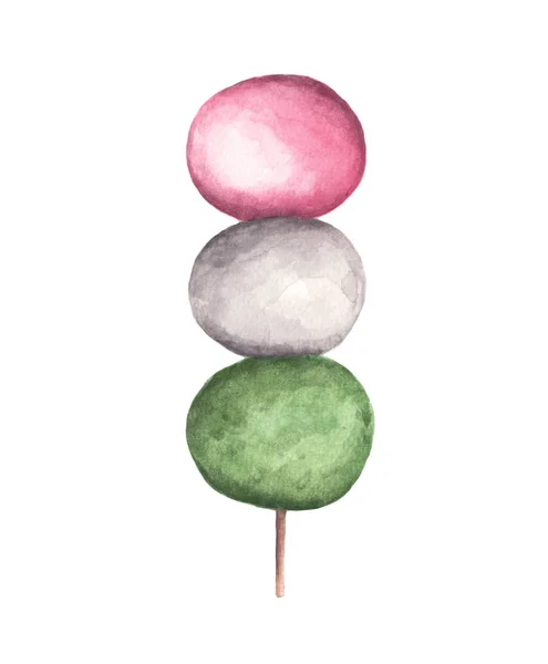 Japanese traditional sweet "DANGO", Watercolor illustration. — Stockfoto