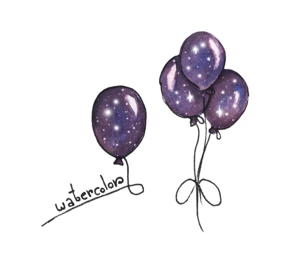 Night Sky Balloons Clouds Starry Sky Galaxy Isolated White Background — Stock Photo, Image