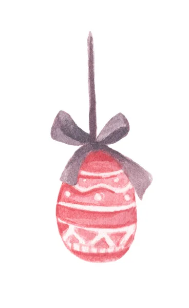 Easter Egg Pendurado Fita Com Arco Isolado Fundo Branco Ilustração — Fotografia de Stock