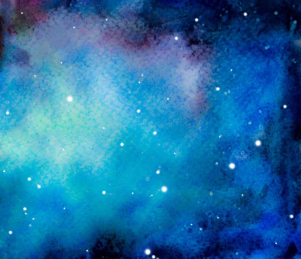 Handgetekende Kosmische Achtergrond Kleurrijke Aquarel Sterrenstelsel Nachtelijke Hemel Met Sterren — Stockfoto