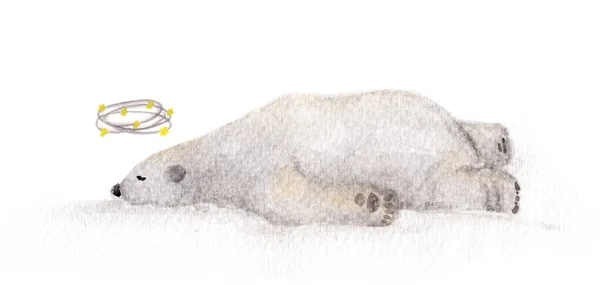 Ręcznie Malowany Akwarela Zawroty Głowy Niedźwiedź Widząc Gwiazdy Niedźwiedź Polarny — Zdjęcie stockowe