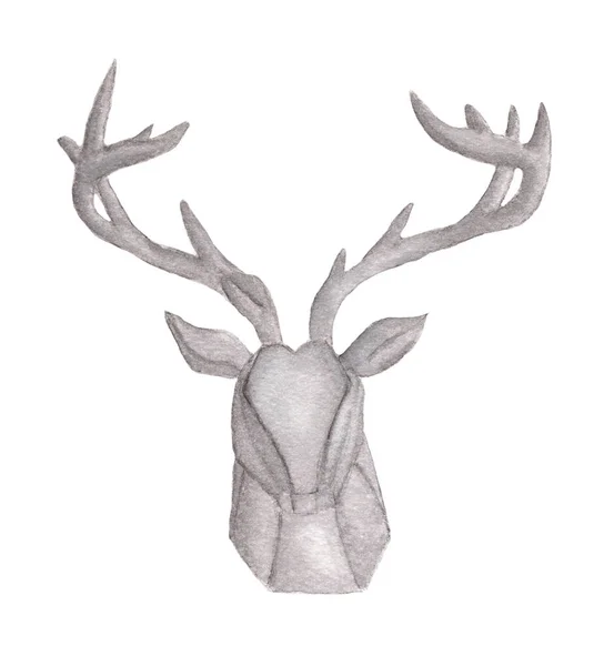 在白色背景上隔离的鹿头 带有剪切路径 水彩画 — 图库照片