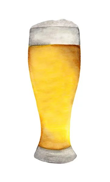 Glas Bier Geïsoleerd Witte Achtergrond Met Clipping Pad Aquarel Illustratie — Stockfoto