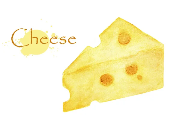Cheese Isolated White Background Watercolor Illustration — Stock Photo, Image