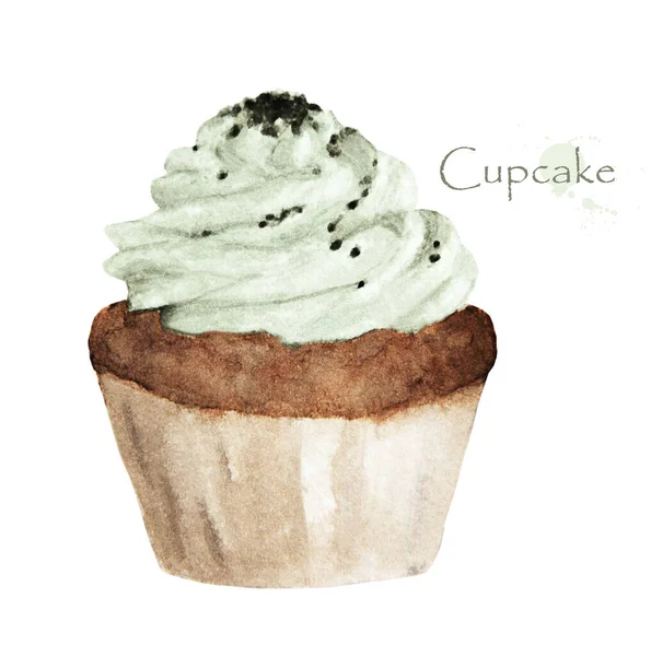 Aquarell Cupcake Handgezeichnete Köstliche Essensillustration Isoliert Auf Weißem Hintergrund — Stockfoto