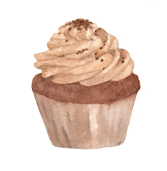 Handgemaltes Aquarell Von Cupcake Isoliert Auf Weißem Hintergrund Lebensmittelmenüpunkt Illustration — Stockfoto