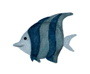 Beyaz arkaplanda izole edilmiş balık, kırpma yolu, suluboya çizimi