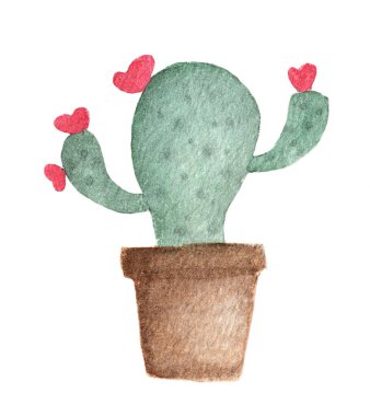 Tencerede kaktüs, kırpma yolu ile. Tasarımınız için elle boyanmış suluboya elementler projeniz, düğününüz, tebrik kartınız, fotoğraflarınız, bloglarınız, şablonunuz ve daha fazlası için mükemmel.