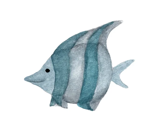 Fisk Isolerad Vit Bakgrund Med Klippbana Akvarell Illustration — Stockfoto