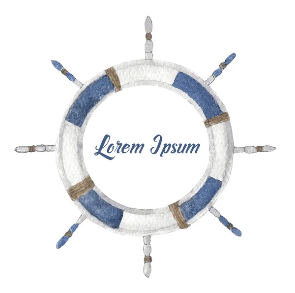 Steering Wheel Ships Boats Place Text Hand Painted Watercolor — Stock
