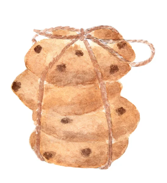 Chocolate Chip Cookies Gebunden Und Braunes Seil Auf Weißem Hintergrund — Stockfoto