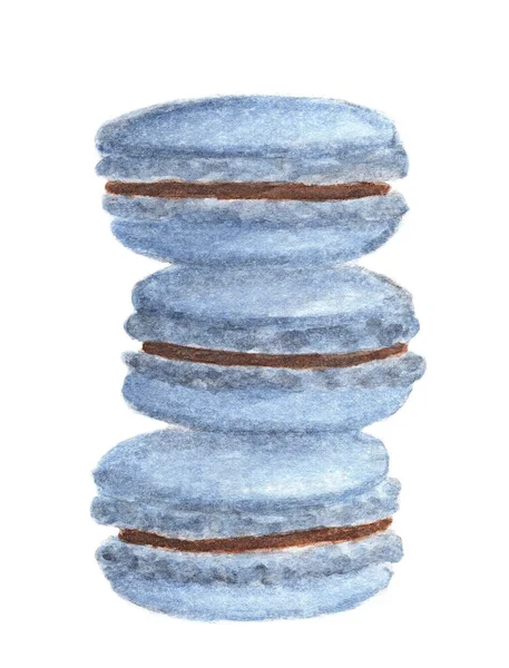 Drie Macarons Aquarel Etenswaar Illustratie Wit Art Print Etenswaar Schets — Stockfoto