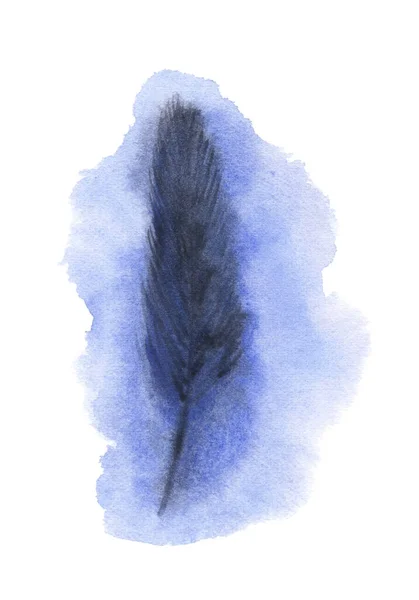 手绘抽象羽毛 基于白色背景的孤立水彩画 — 图库照片