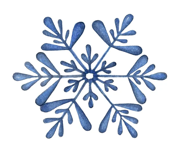 雪片隔离在白色的背景上 带有剪切路径 水彩画 冬天的象征 漂亮的装饰 — 图库照片