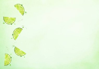 Kireç diliminin yeşil arkaplanlı el çizimi suluboya resmi